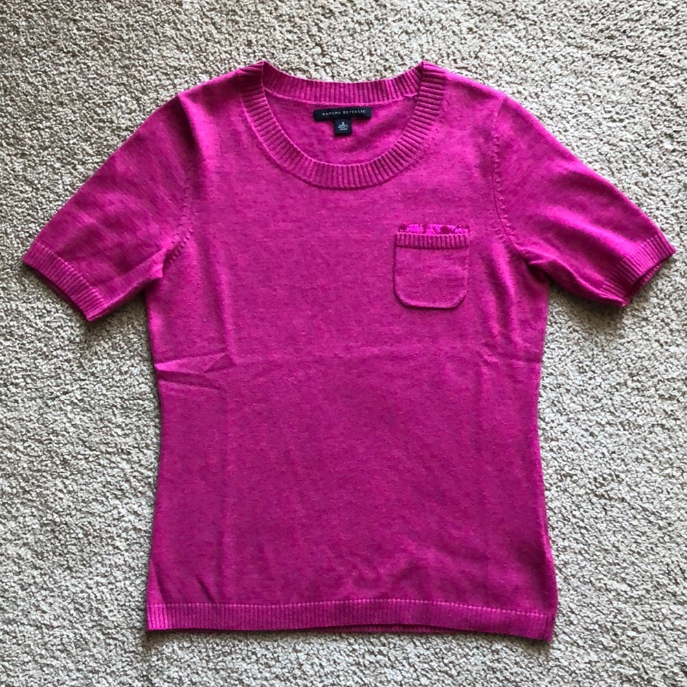 Banana Republic short sleeve sequin pocket sweater pink small S